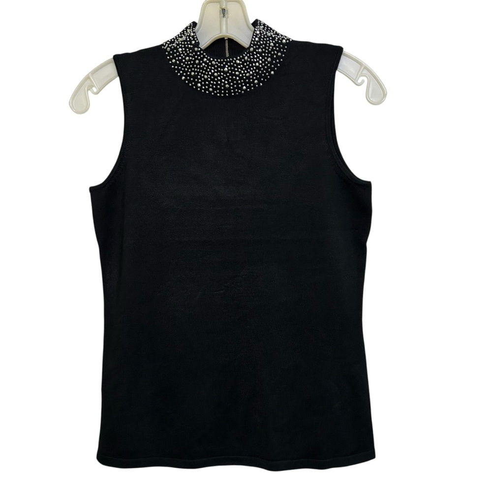 Premise Black Tank Top with Embellished Collar Sleeveless Formal Party Various